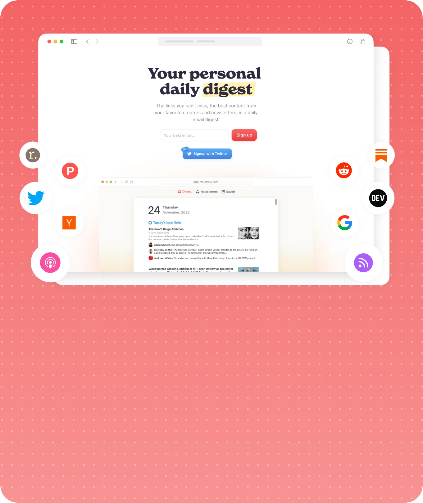 Mockup showing a sneak peak of the new Mailbrew website