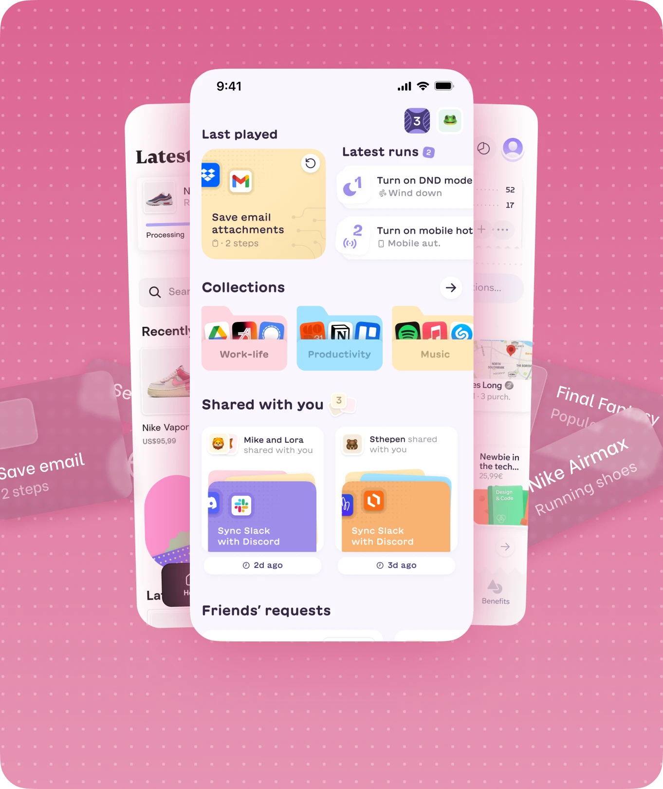 Three mobile mockups showing some of the mobile UI challenges I have worked on over the years